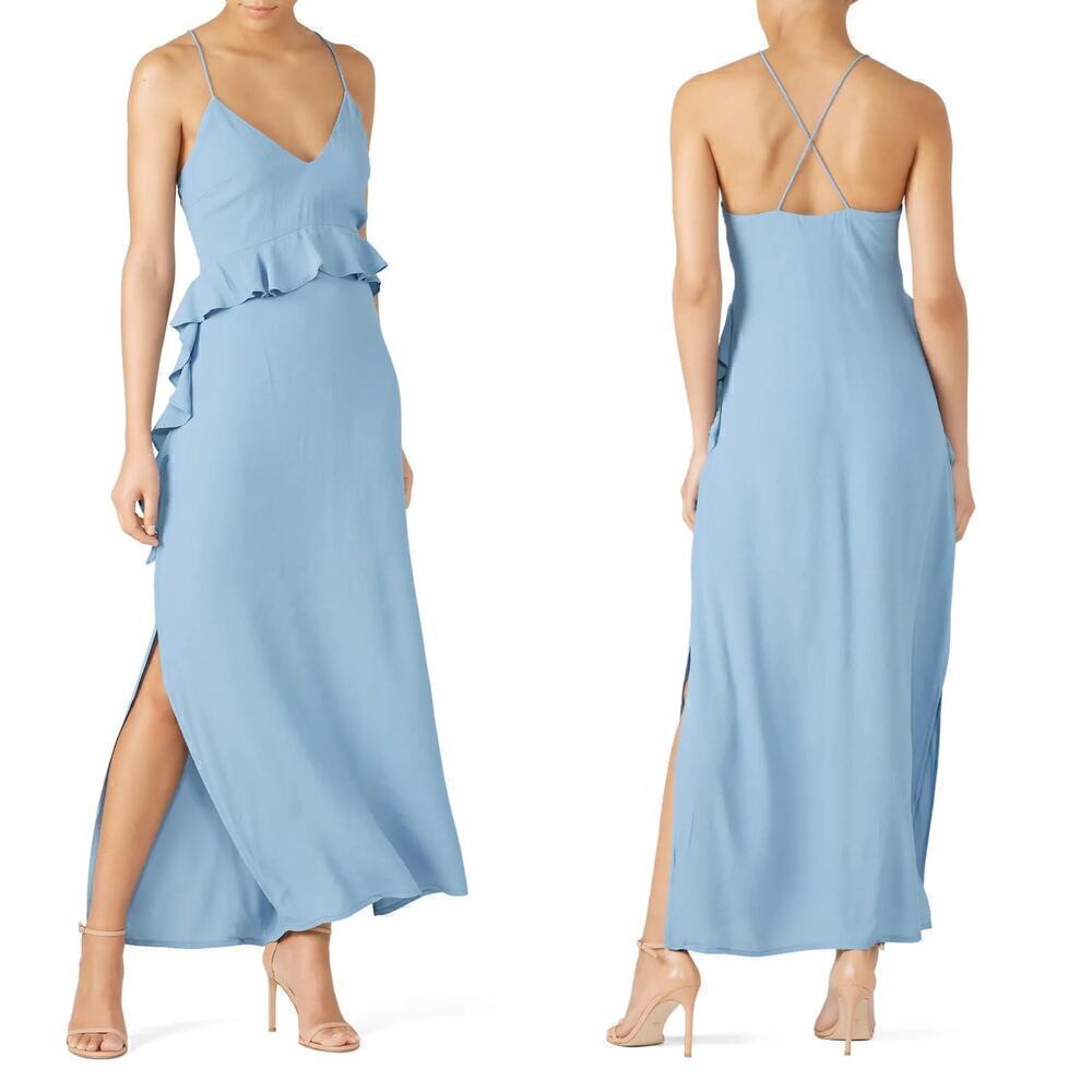 Elliatt Rapture Dress Sleeveless V-Neck Ruffle Slip Long Maxi Blue Size Medium